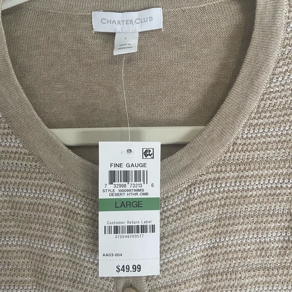 Charter Club Fine Gauge Cardigan Desert - Picture 3 of 5